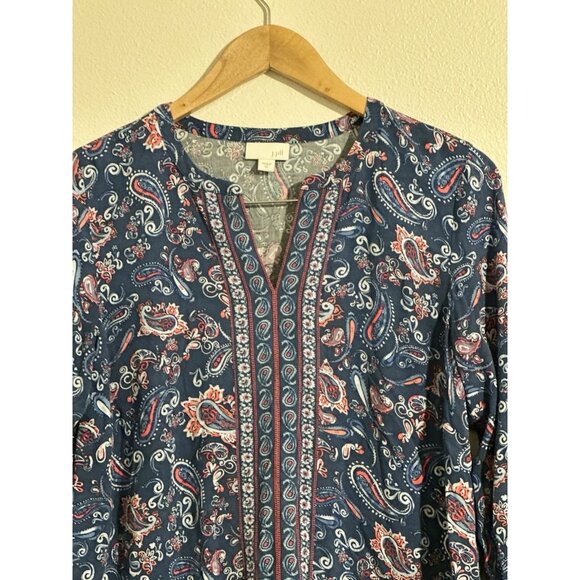 J Jill Womens Tunic Top Size XS Blue Paisley Floral Western Boho Coastal 18583 - Picture 6 of 14